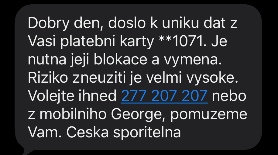 Varovná SMS z České spořitelny Varovná SMS z České spořitelny